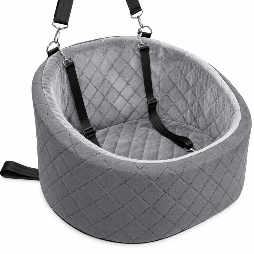 Grey Cozy Copilot elevated dog car booster seat